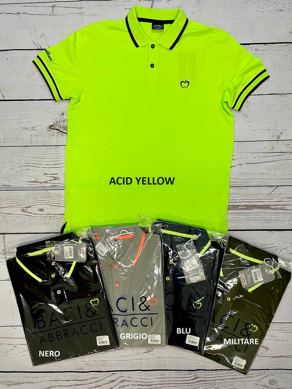 Baci & Abbracci men's polo shirt in stretch cotton piqué BAM1421 with fluorescent details